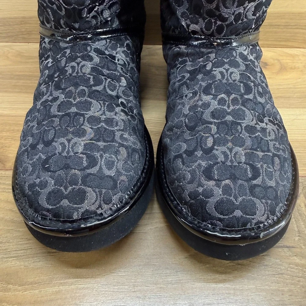 Coach Nikole Boots Womens 8 Y2K Mini Signature‎ Black Faux Sherpa Lined